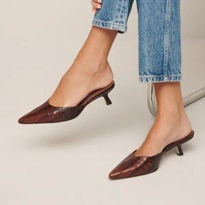 Reformation Wilda Kitten Mule Brown - Size 5